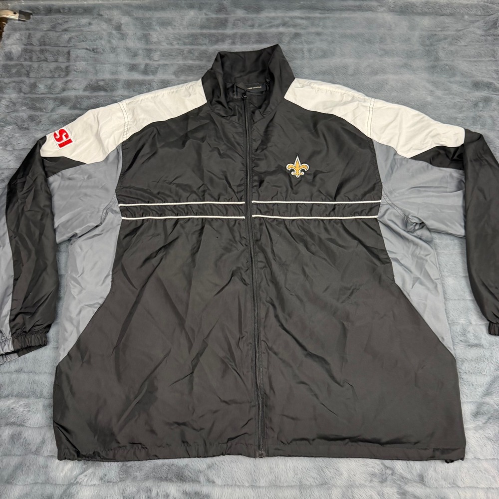 Dunbrooke New Orleans Saints Windbreaker Jacket Mens 2XL Black Grey Full Zip NFL